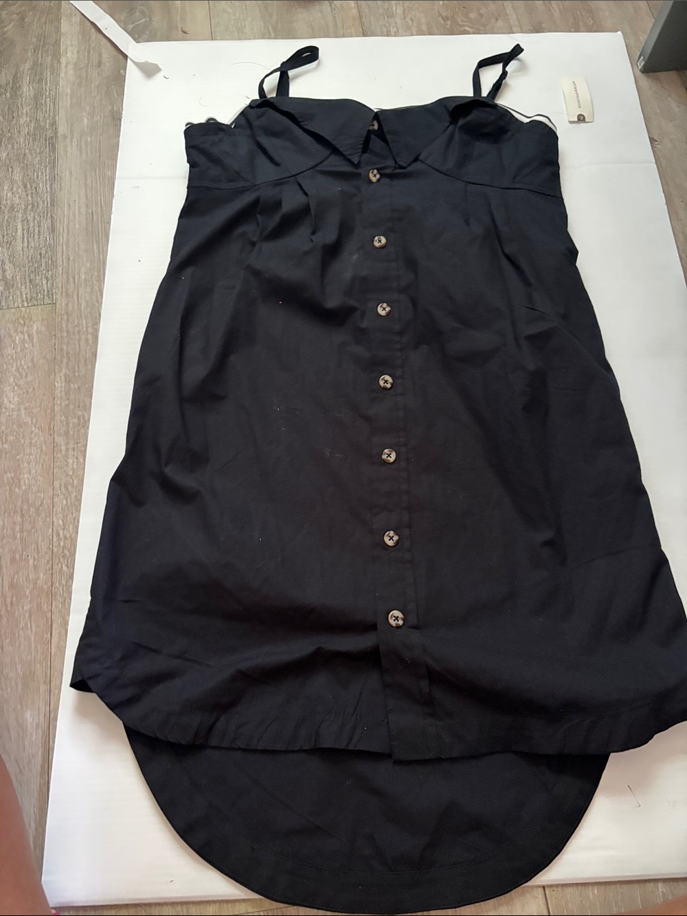 Anthropologie Black Button-Front Mini Dress with Spaghetti Straps